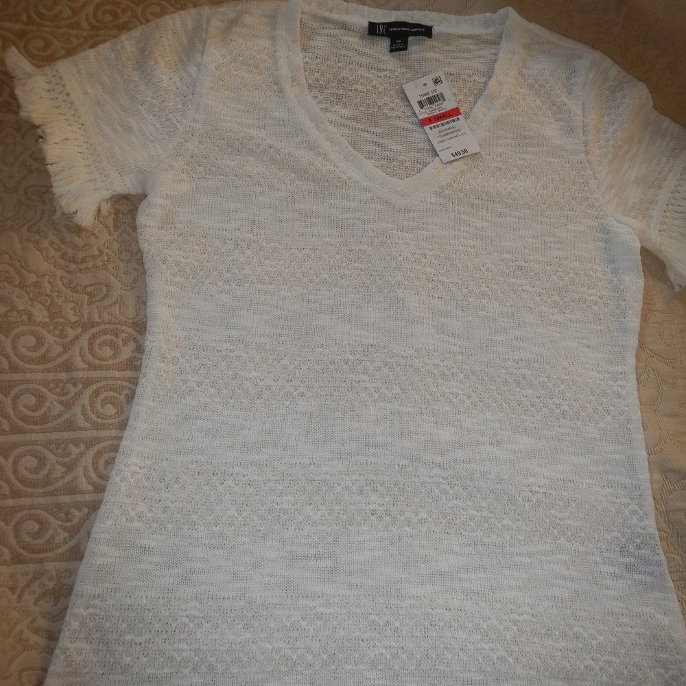 INC WHITE TOP WITH FRINGE SLEEVES-SZ. XS
